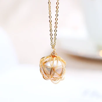 

DAIMI Pearl Necklace Bird Nest Cage 12-13mm Round Natural Pearl Pendant Necklace For Women