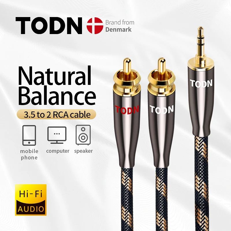 Кабель TODN RCA HiFi стерео 3 5 мм к 2RCA аудио кабель AUX разъем для усилителей домашнему