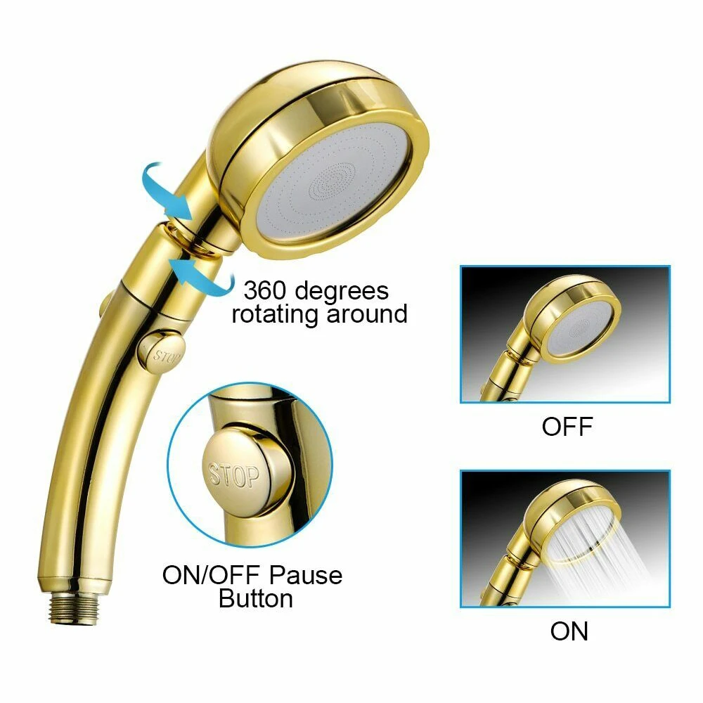 3In1 High Pressure Showehead Handheld Shower Head with ON/OFF Pause Switc Gold