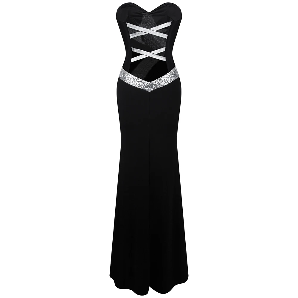 Goedkoop Lange Prom Dress Angel fashions vrouwen Strapless Criss Cross Classic Mermaid Party Gown Zwart Wit 331