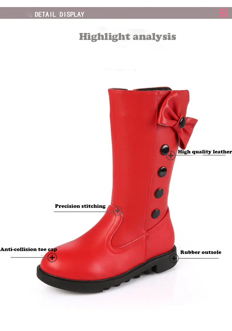 Детская зимняя обувь с бантом, платье-пачка для девочек; Botas; из натуральной кожи; сапоги до колена на резиновой подошве; сапоги "Принцесса" детская красная
