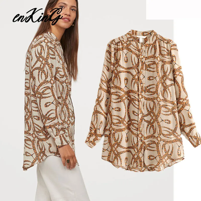 

2019 autumn blouse women england Serpentine print casual blusas mujer de moda 2019 shirt womens tops and blouses plus size