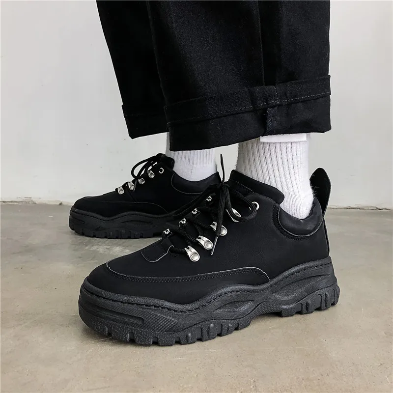 

New Mens Vulcanize Shoes 2020 Autumn Winter Fashion Platform Lace Up Balck Sneakers Wear-Resisting Female Causal