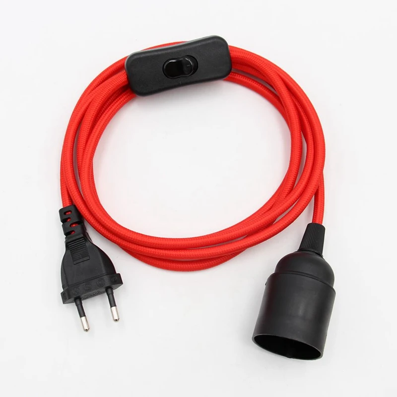 Red 2 Meters 220V EU Plug Power Cord With Button Switch E27 Fittings Bulb Lamp Socket - Цвет: Red