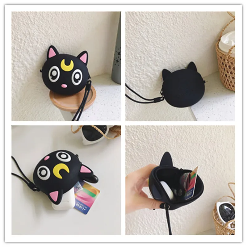 

Zipper Soft Silicone Earphone Bag Portable Storage Case Cover Headphone Headset Box Mini Cute Cat Women Coin Purses Small Wallet