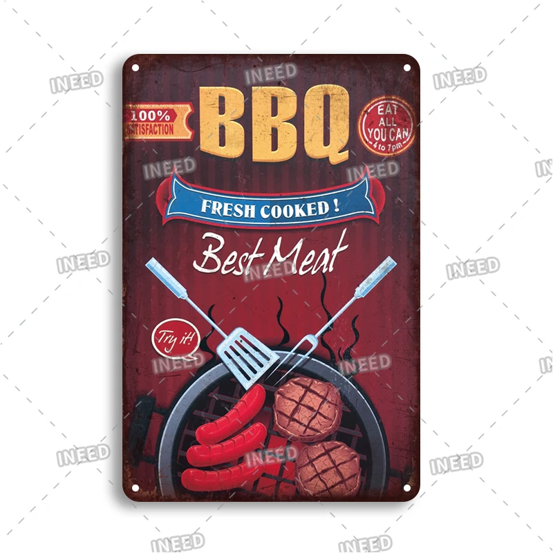 BBQ Zone Metal Tin Sign Vintage Dad`s BBQ Yard Outdoor Party Decoration Plate Retro Barbecue Rules Slogan metal wall signs,metal signs