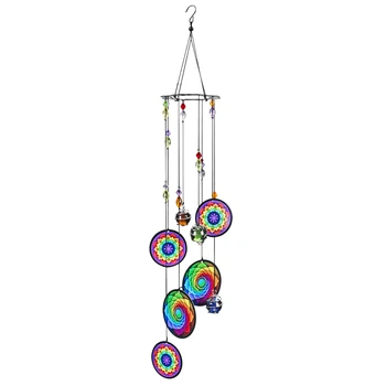 

H&D Rainbow Wind Chimes Outdoor With Colorful Life Flower Pendant Soothing Musical Bell Sounds Hanging Ornament For Window Decor
