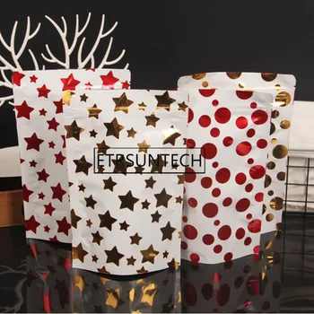 

500pcs Creative Dot Star Pattern Aluminum Foil Bag Self Zipper Food Storage Retail Packaging Pouch Package