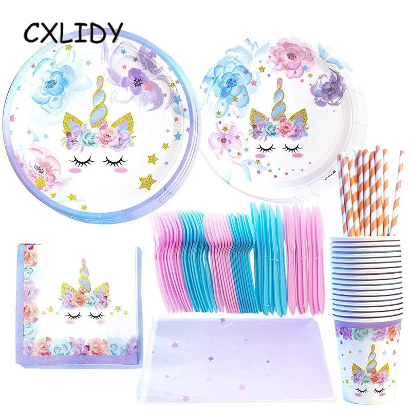 

Fantasy Purple Unicorn Party Tableware Tablecloth Plate Purple Birthday Party Paper Cup Paper Tissue Children Party Tableware