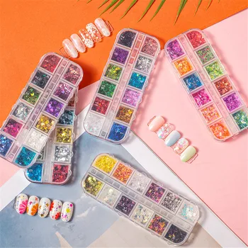 

12 Grids/Sets Holographic Nail Glitter Flakes Sequin Rose Gold DIY Butterfly Dipping Powder for Acrylic Nails Tools Paillette
