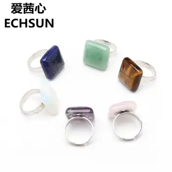 

ECHSUN Pure natural square crystal ring Natural natural round crystal egg surface ring opening can be adjusted