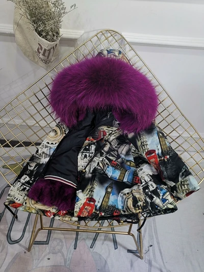 Gear Purple Зимняя меховая куртка для девочек; сезон осень-зима; детская верхняя одежда; пальто из натурального кроличьего меха; толстые теплые парки для маленьких мальчиков; TZ330 - Цвет: Gear Purple