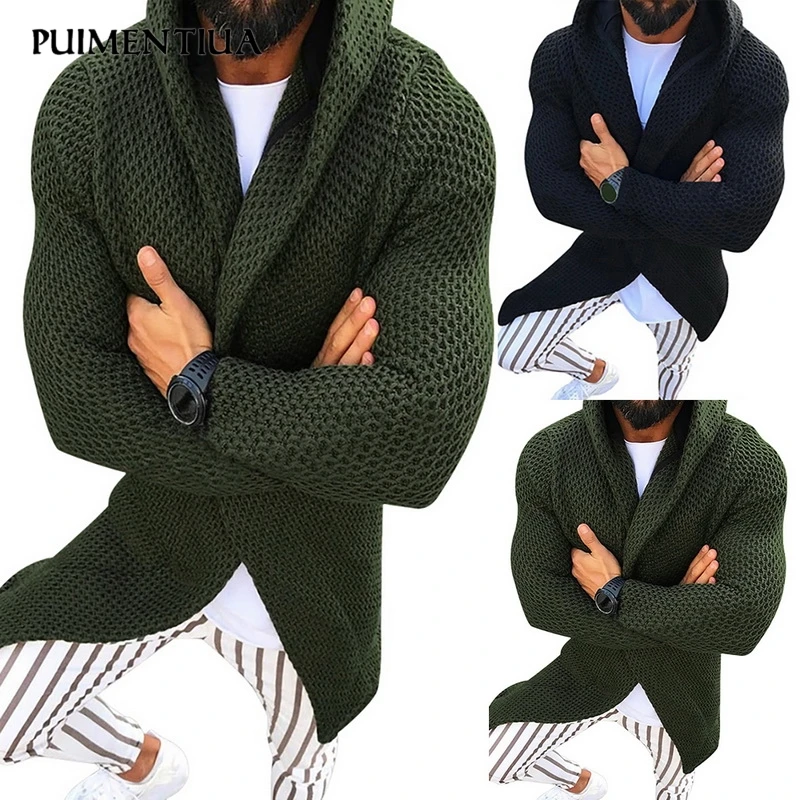 Puimentiua Cardigan Men Long Sleeve Midi Sweater Coat with Pocket Spring Wear Casual Solid Color Hooded Cardigans 2020 Puimentiua Cardigan Men Long Sleeve Midi Sweater Coat with Pocket Spring Wear Casual Solid Color Hooded Cardigans 2020