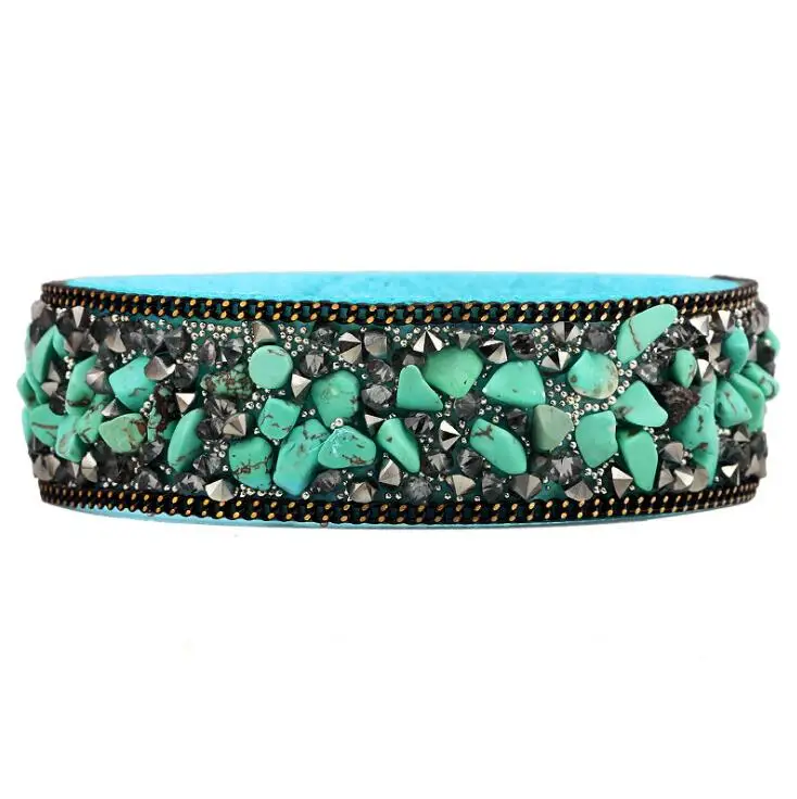 Blue turquoise WarBLade модные ювелирные изделия гравий браслет кожаные женские браслеты индивидуальность женские хрустальные камни браслет - Окраска металла: Blue turquoise