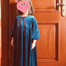 Г. Новое Осеннее вельветовое платье для девочек, цвет красный, синий Брендовые вечерние платья принцессы для девочек платье для девочек с кружевным воротником