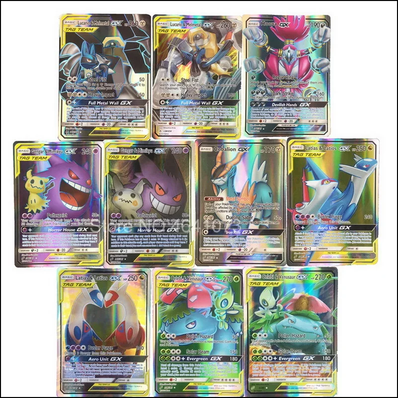 

No Repeat 60 100 pcs Pokemones Different Cards MEGA Flash Card EX Game Collection Cards Gifts for Children