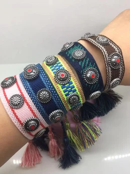 

Embroidery Tassel Bracelet Set Mixed-colour Cotton Yarn Braided Rivet Pull-out Bracelet for Male Female Classic Name Jewelry