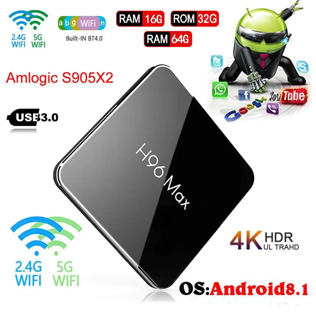 

H96MAXX2 Intelligent HD Network TV Set-top Max Box Quad-core Dual WiFi Bluetooth Android 8.1 Kit TF, U disk