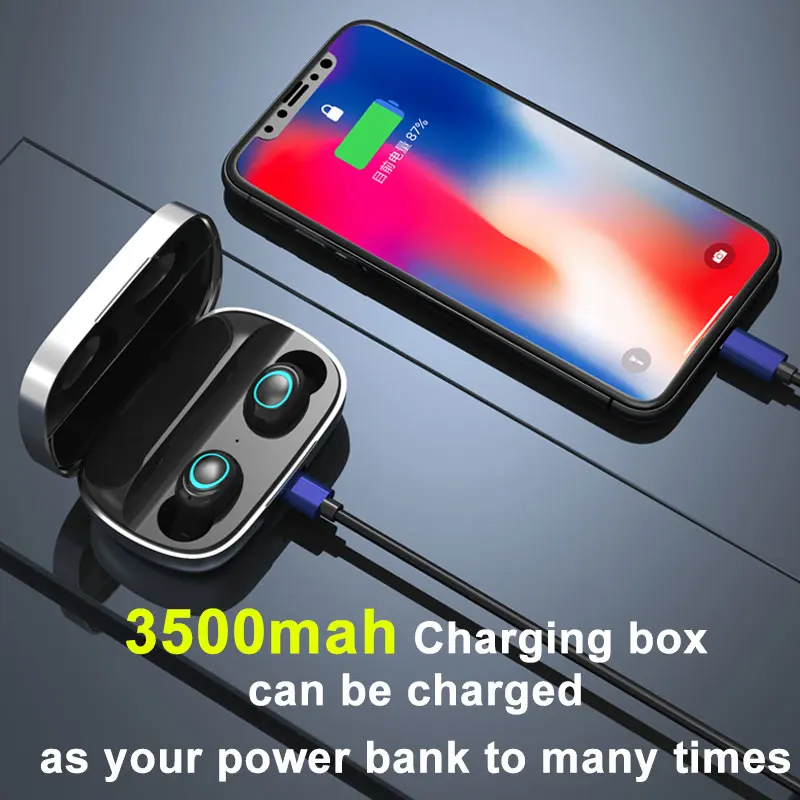 TWS Wireless Bluetooth Earphone Waterproof Sport Gaming Headset Noise Earbuds with Mic for iPhone Xiaomi Samsung Charge Box