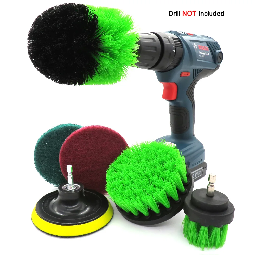 Green Electric Nylon Hexagonal Electric Drill Brush Cleaning Brush Scouring Pad Scouring Pads Grinding Disc Six Pieces Set M6