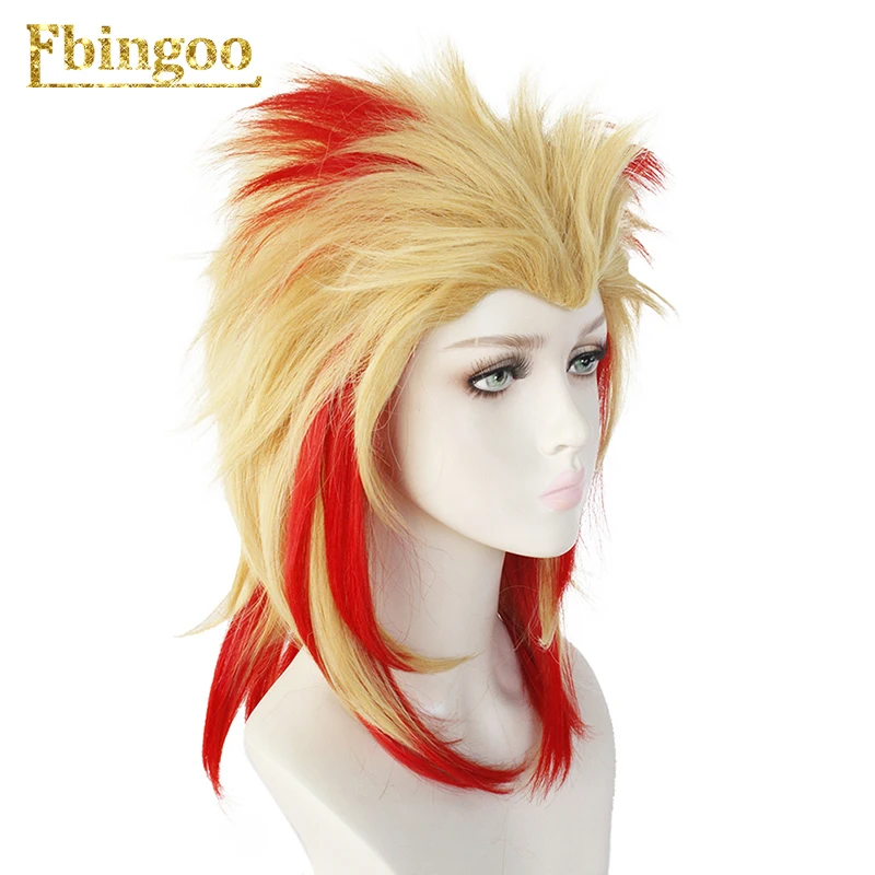 Ebingoo демон убийца Kimetsu no Yaiba Rengoku Kyoujuro парик короткий желтый красный синтетический костюм для Хэллоуина Косплей парик