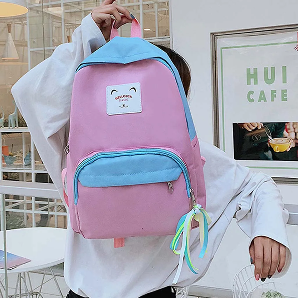 

Tassel Women's backpack Patchwork High Capacity Backpack Shoulder School Bag Student Oxford Zipper Teenager backpack mochilas