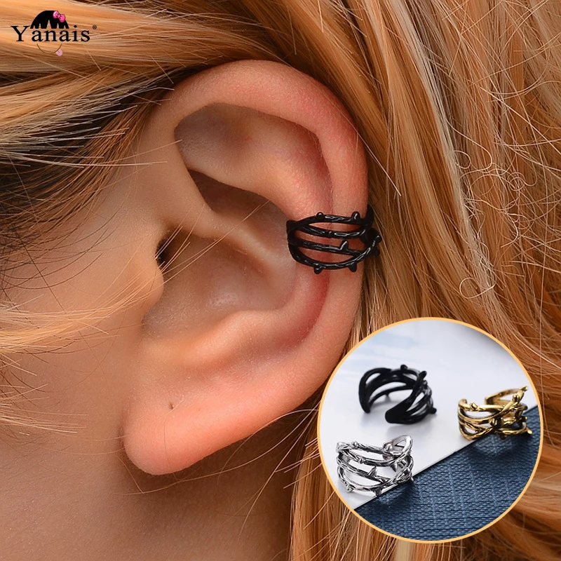 Women Men Vintage Branch U-Shape Ear Clips Earclips Simple Geometric Cartilage No-Pierced Earrings Clip Retro Unisex Jewelry