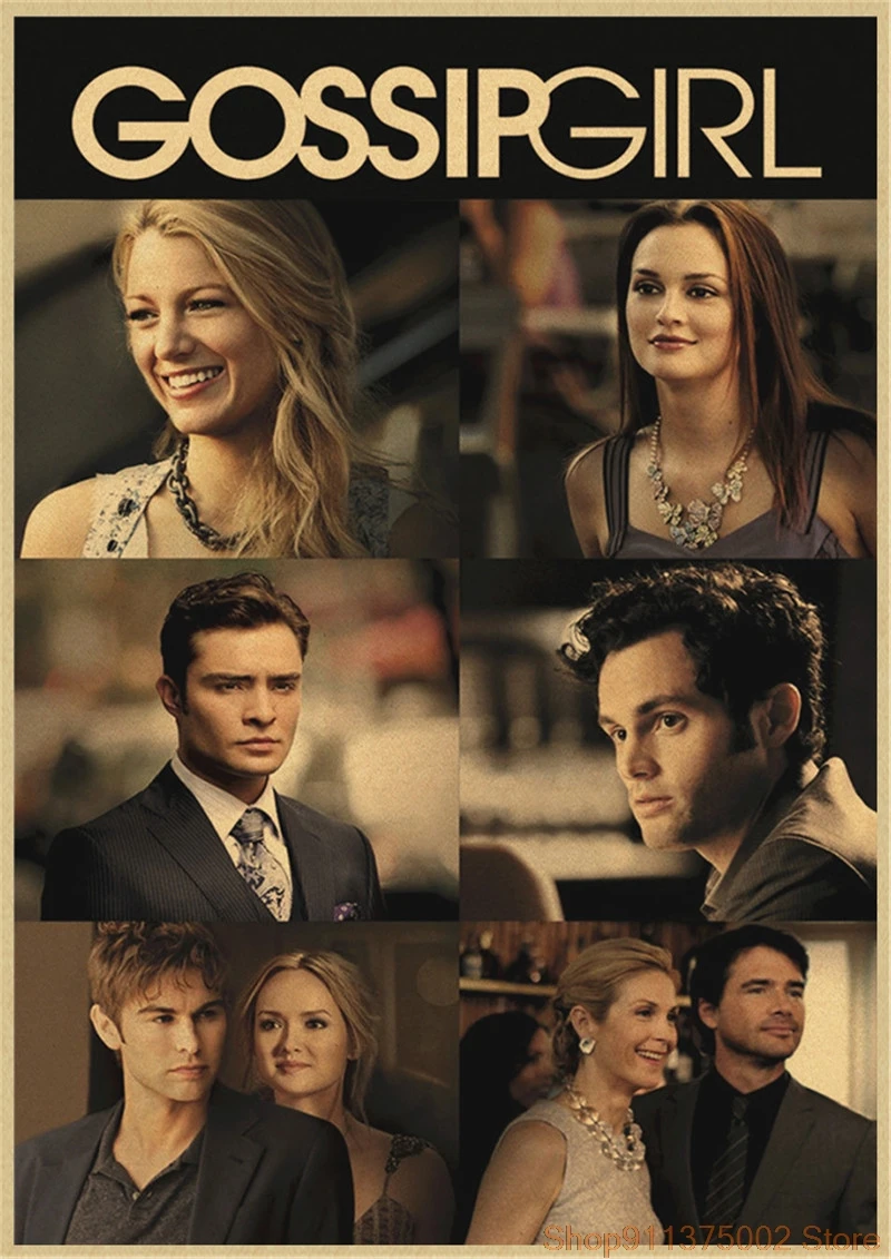 Poster vintage su tela, motivo: Gossip Girl, serie Gossip Girl, decorazione per camera da letto, sport, ufficio, camera da letto, regalo, stile cornice, 60 x 90 cm