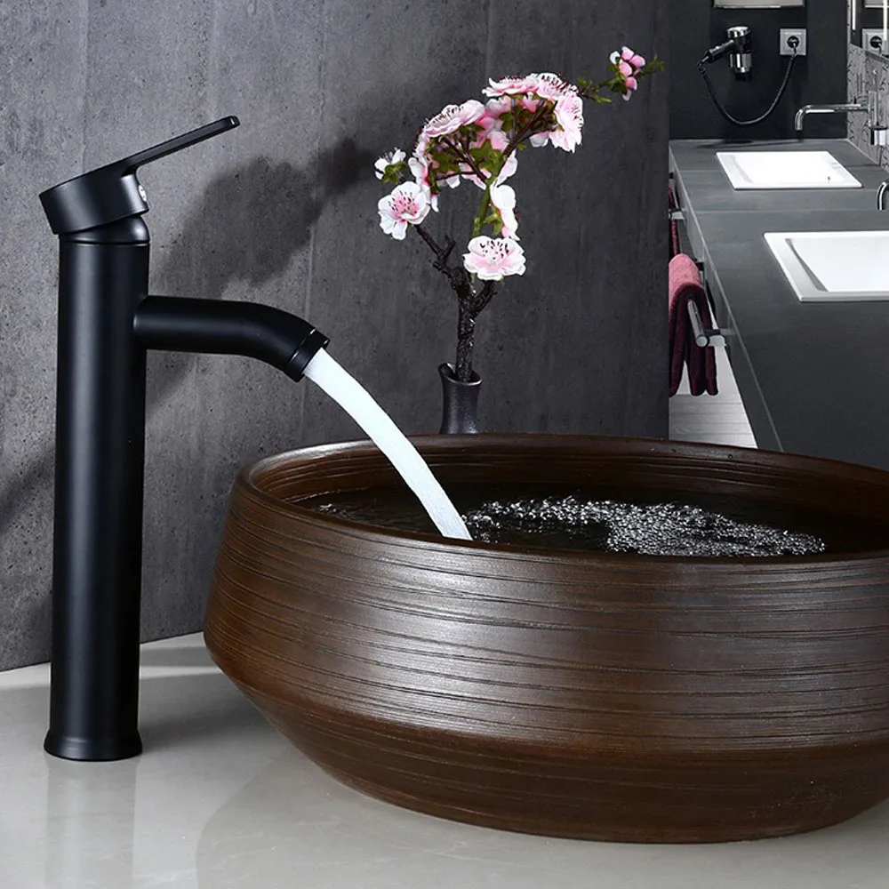 Кран для раковины из нержавеющей стали черный кран умывальника с одной ручкой