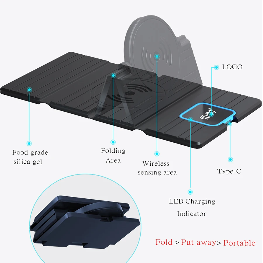 Fold 15W Qi Wireless Charger Stand Phone Holder Fast Charging for IPhone 11 for Samsung Xiaomi Car Desk Silicone Non slip10w 5w