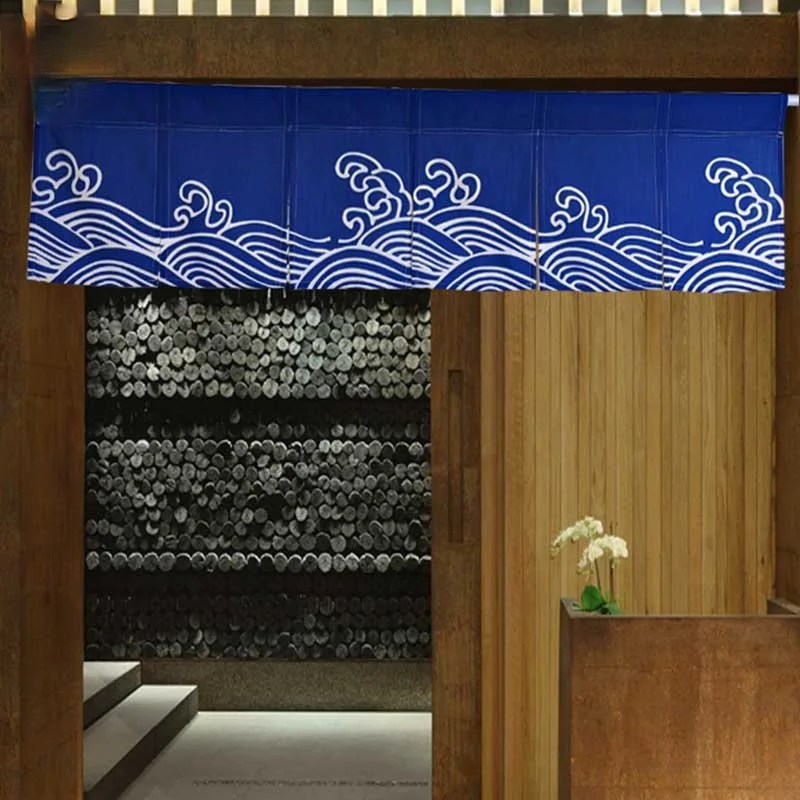 Japanese Style Ocean Wave Horizontal Curtain Sushi Restaurant Noren Kitchen Bar Home Decoration | Дом и сад