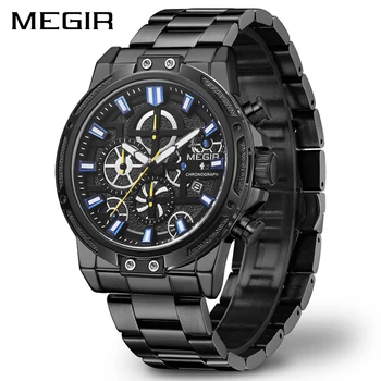

MEGIR Official Business Men Watches Top Brand Luxury Fashion Luminous Quartz Wrist Watch Steel Band Waterproof Clock Relogio