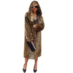 Женское пальто из искусственного меха высокого качества, женские шубы, зимний принт с леопардовым узором, длинная куртка, пальто, роскошная