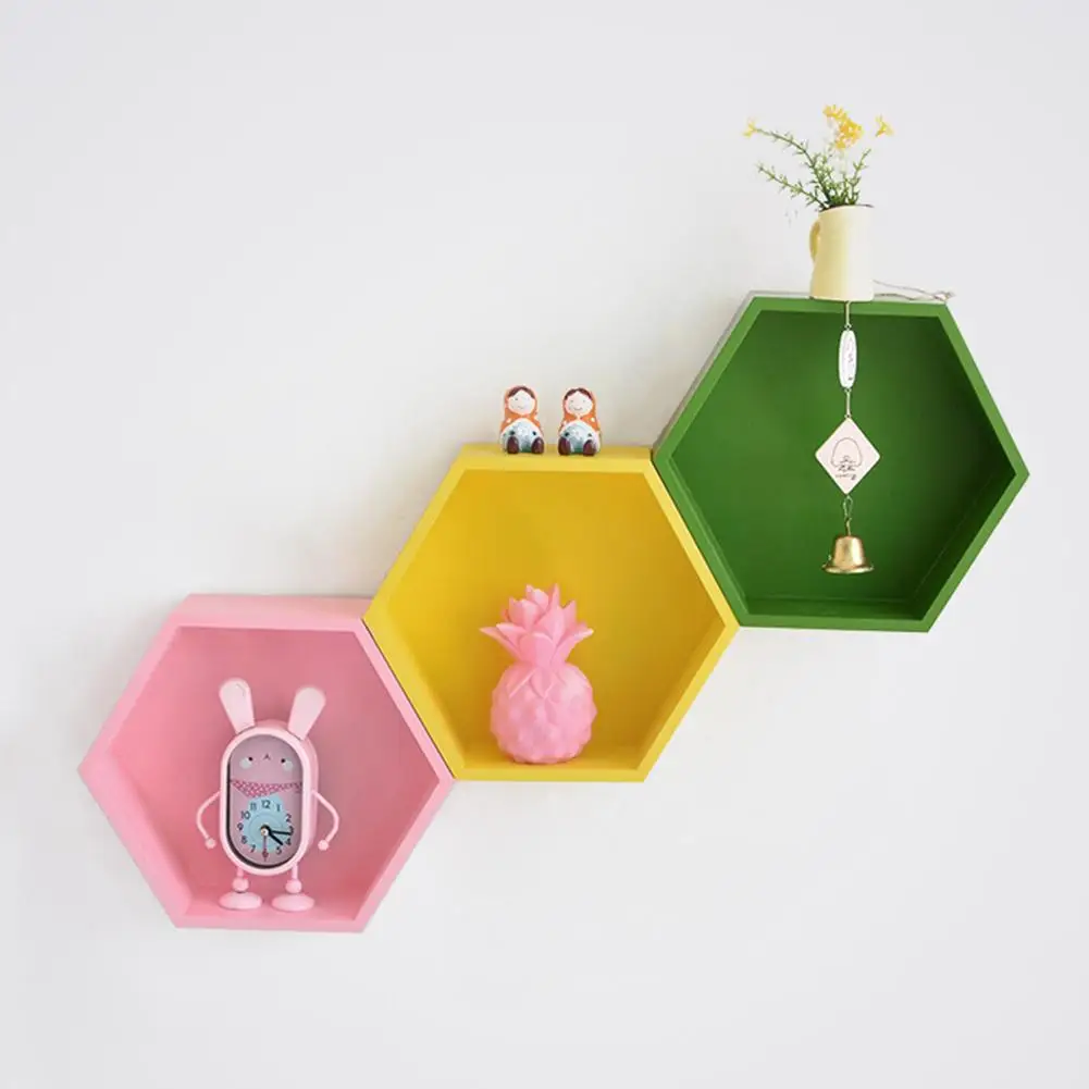 

Wooden Wall Hanging Hexagonal Storage Rack Display Holder Shelf for Office Home Hexagonal Storage Holders Racks