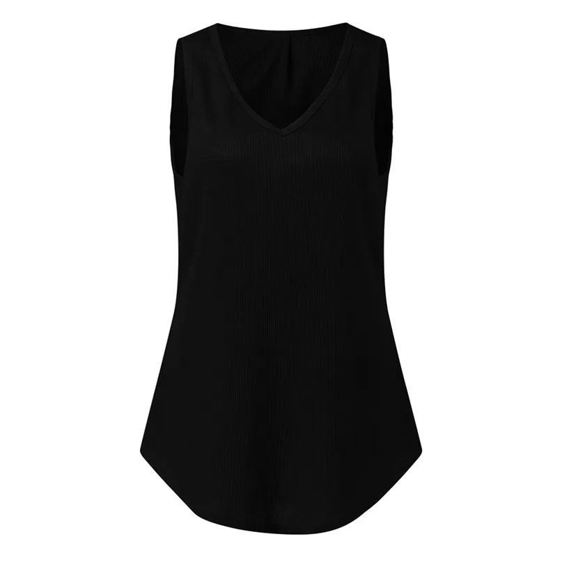 Womens V Neck Tank Tops Waffle Knit Sleeveless Tunic Casual Pleated Back Loose Shirts Tops Comfortable 40D30 (16)