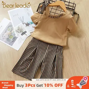 

Bear Leader Girls Clothing Set 2020 Girls New White Sling Top + Pink Wide Stripe Pants 2pcs Set Girls Clothes Suit Kids clothes