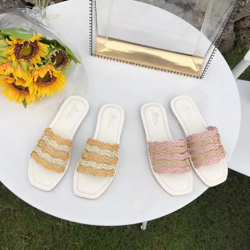 

Woman Shoes Luxury Slides Shallow Ladies Flip Flops Flat Slippers Socofy Loafers Square Toe Designer Sliders Flip-flops Soft
