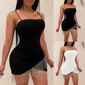 

2020 Sexy Dress Women Spaghetti Strap Mini Dress Sequin Taseel Bodycon Evening Party Dresses Club Bandage Summer Dress S-XL
