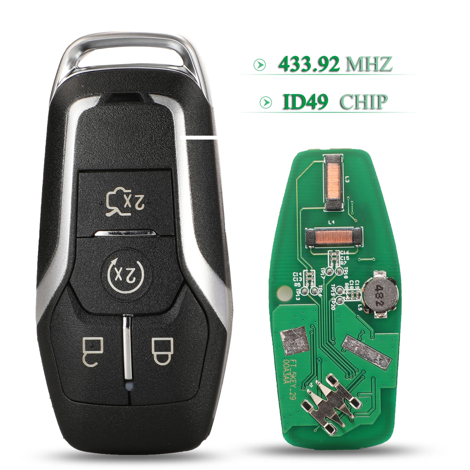 BILCHAVE 433.92/434MHZ ID49 CHIP 4 BUTTONS REMOTE SMART CAR KEY FOB FOR FORD MUSTANG EDGE EXPLORER FUSION MONDEO KUKA
