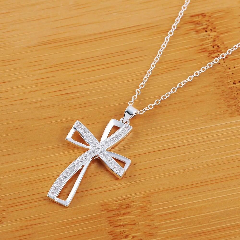 925 Stamp Zircon Cross Pendants And Necklaces For Women Charm Fashion Party Jewelry 2021 Female Christmas Gift diamond cross