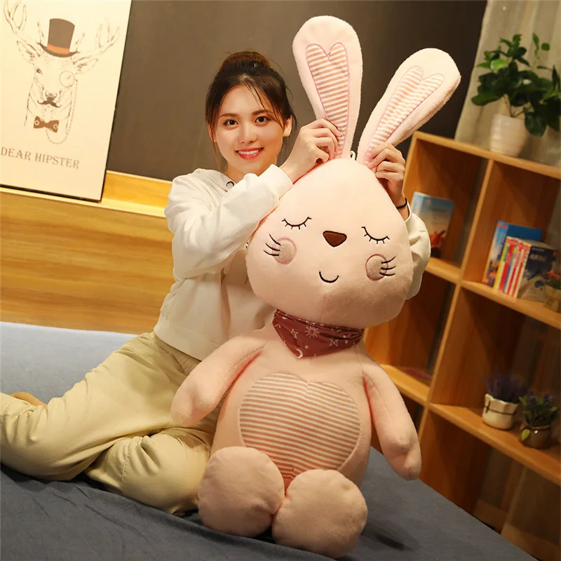 

Cute Adorable Rabbit Doll Cute Squinting Scarf Stripes Bugs Bunny Plush Toys Valentine's Day for a Girlfriend Birthday Gift
