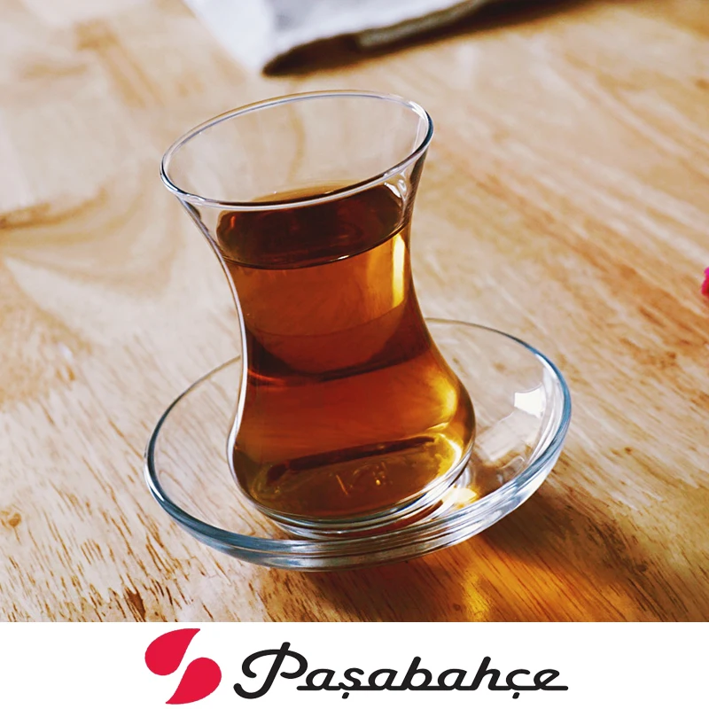 Элегантная чашка PASABAHCE в форме тюльпана для турецкого черного чая с блюдцем
