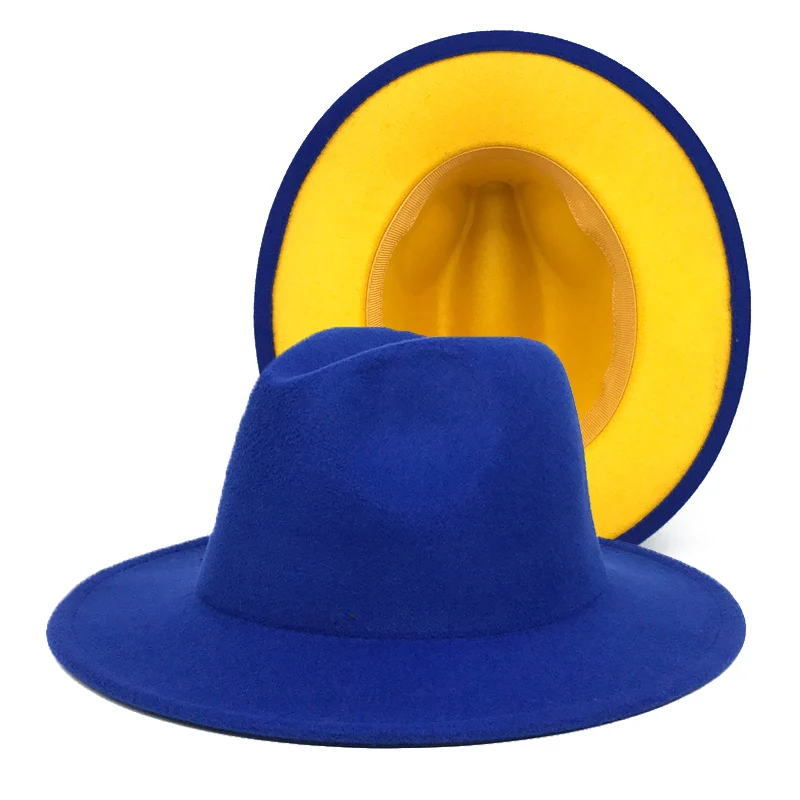 Patchwork Felt Cap for Men Women Jazz Fedora Hats Double-Sided Color ...