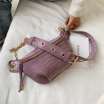 

Crocodile Pattern PU Leather Crossbody Saddle Bags For Women 2020 Luxury Shoulder Handbags Female Travel Purple Chest Bag