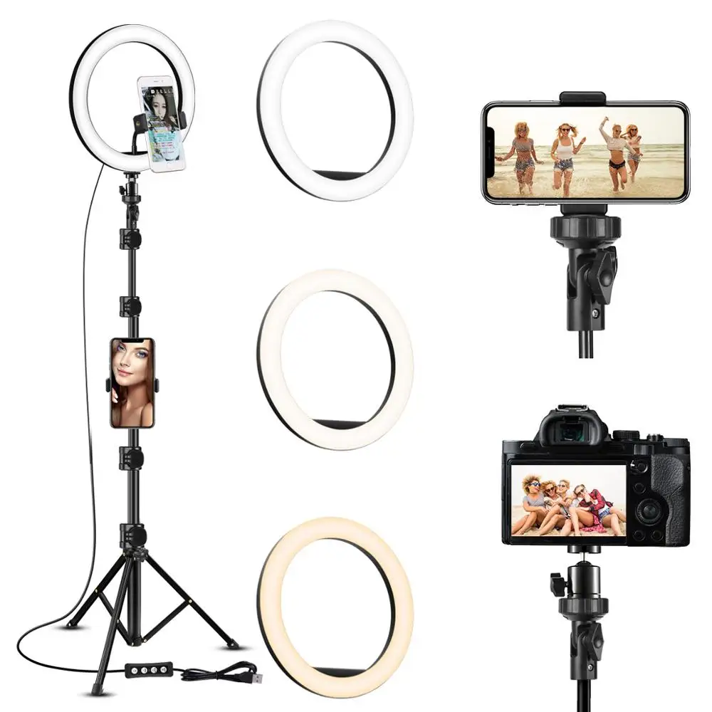 

Dimmable LED Selfie Ring Light with Tripod USB Selfie Light Ring Lamp Big Photography Ringlight with Stand for Cell Phone Studio