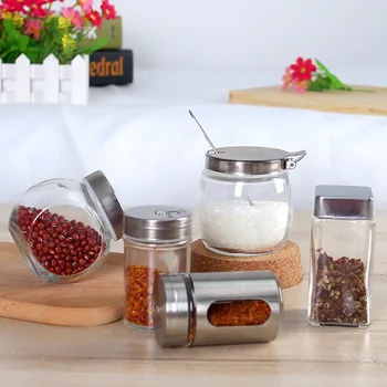 

Kitchen supplies 304 stainless steel seasoning jar glass seasoning jar pepper pepper jar toothpick jar barbecue pepper