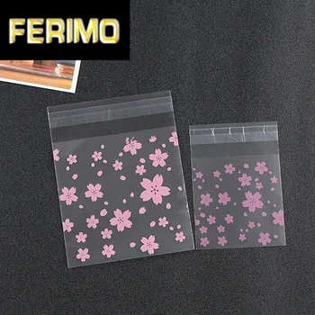 

500PCS Pink Sakura Printed Plastic Packing Bag for Candy Biscuit Snack OPP Food Grade Self Adhesive Bags Cellophane Packaging
