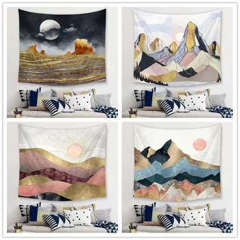 

Nordic Ins Sunset Hill Tapestry Mandala Sun Moon Mountain Peak Boho Hippie Tapestries Wall Hanging Home Decor Beach Towel Cloth
