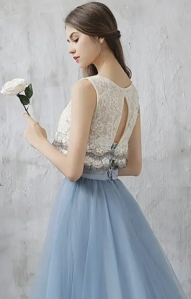 Vestido dama de honra, новинка, кружевное жемчужное платье в стиле бохо, 2 предмета, голубое, цвета слоновой кости, свадебное платье, robe demoiseur d'honneur