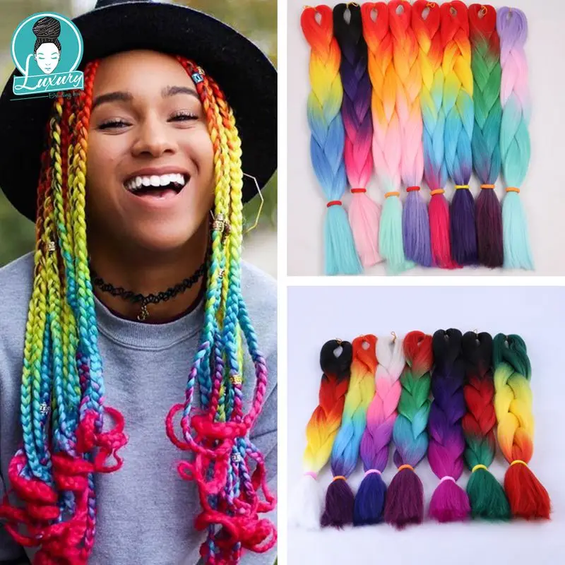 Hair-Extensions Braiding Jumbo Briads Pink Henlon Soft Purple Ombre 24inch Neon Yaki